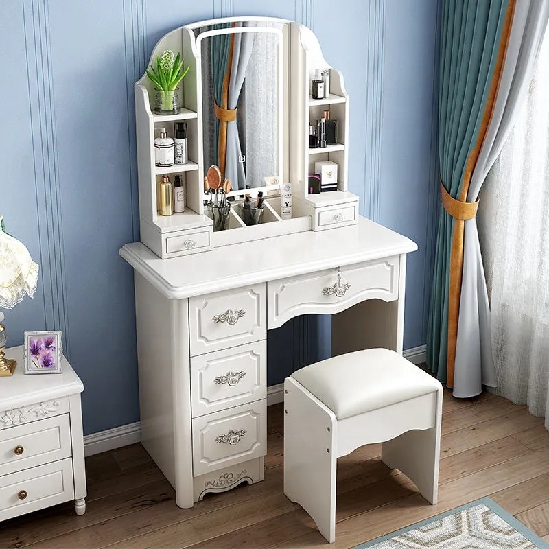 Desk Vanity Setup - Girls White and pink Modern Wooden