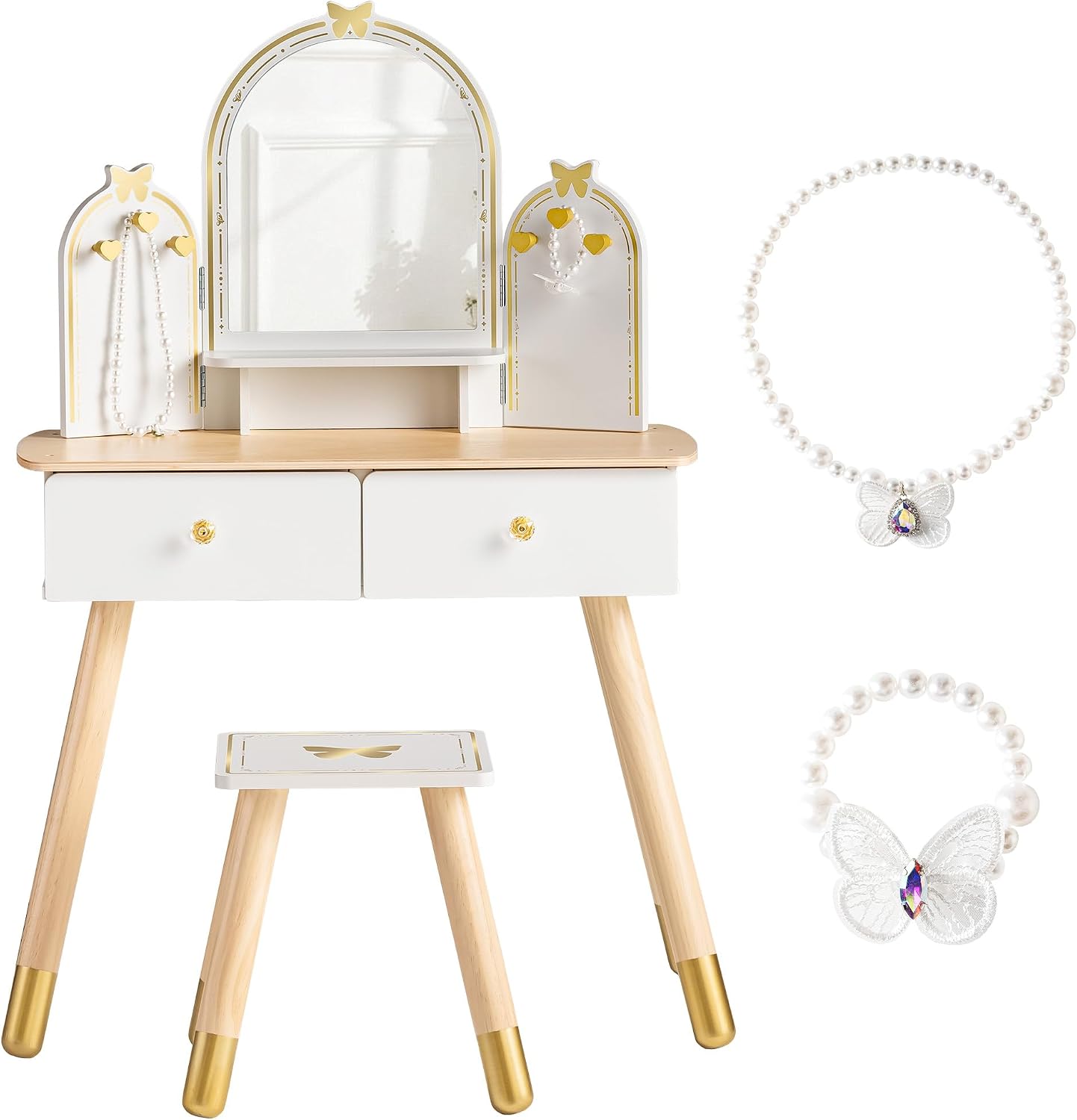 Desk Vanity Setup - ROBOTIME White Kids Vanity Set Butterfly