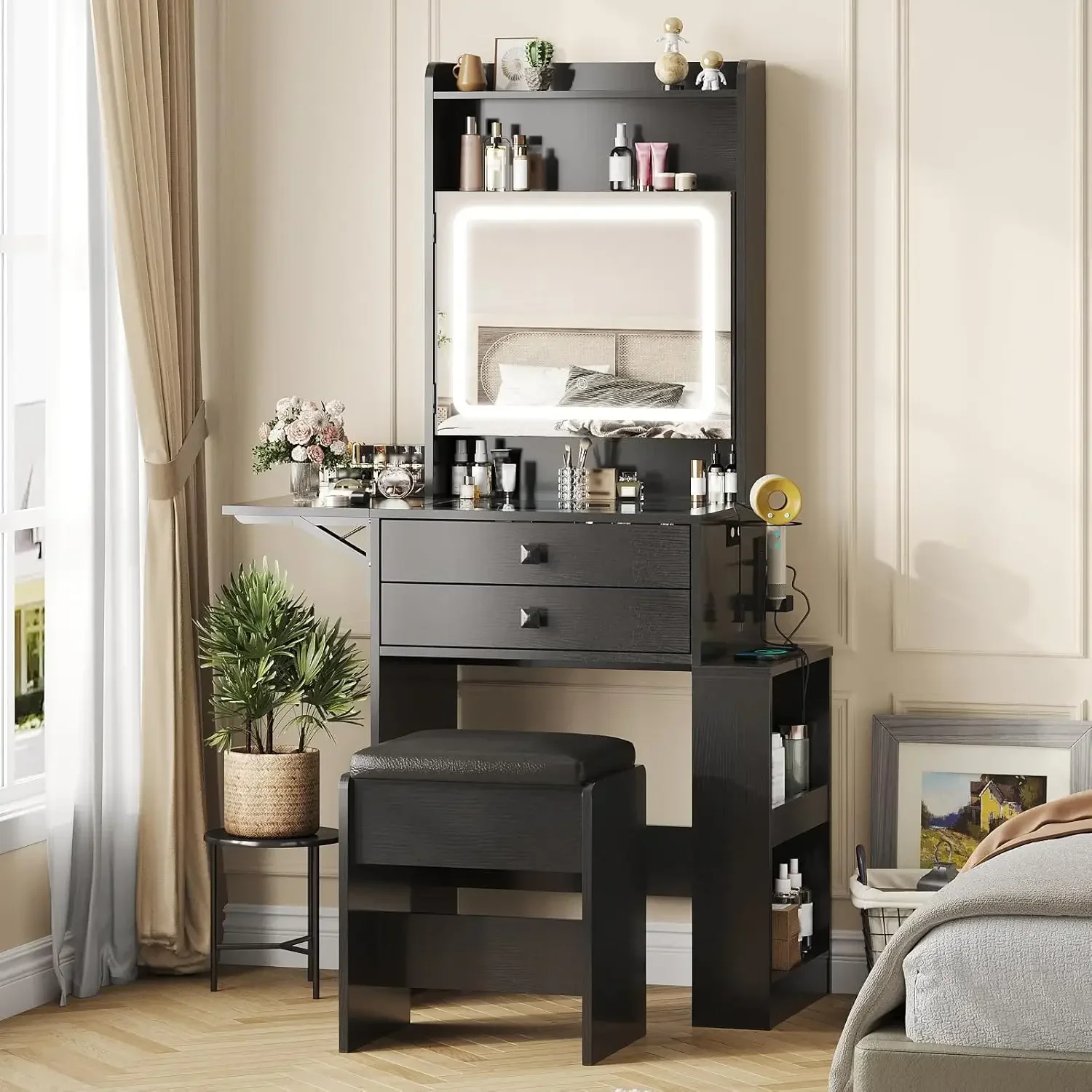 Desk Vanity Setup - Small Makeup Vanity Desk, 3 Adjustable