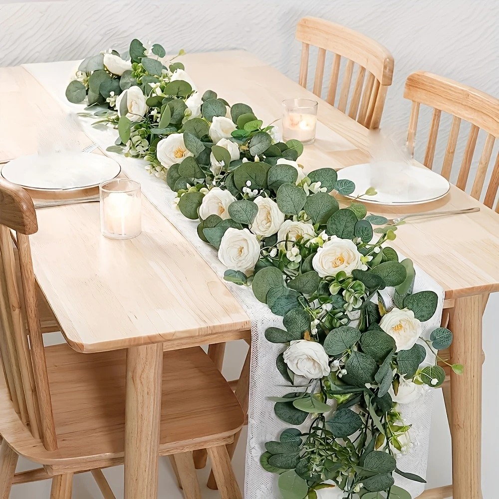 Desk Setup Background - 70inch Eucalyptus and Rose Garlands -