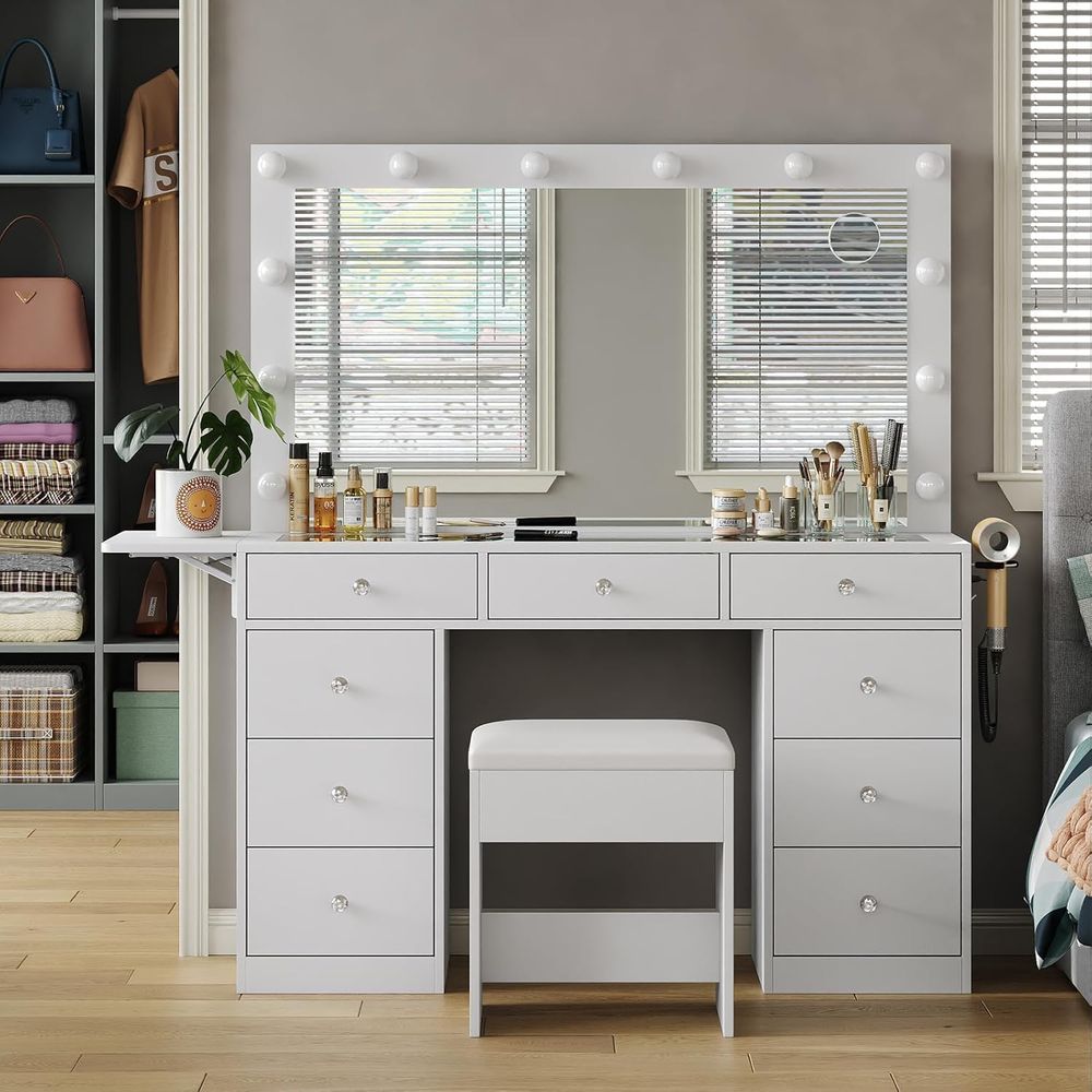 Desk Vanity Setup - Vanity Desk with Power Outlet, 9