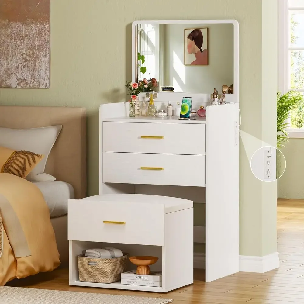Desk Vanity Setup - 3-in-1 Vanity Desk with Flip-Up Mirror,