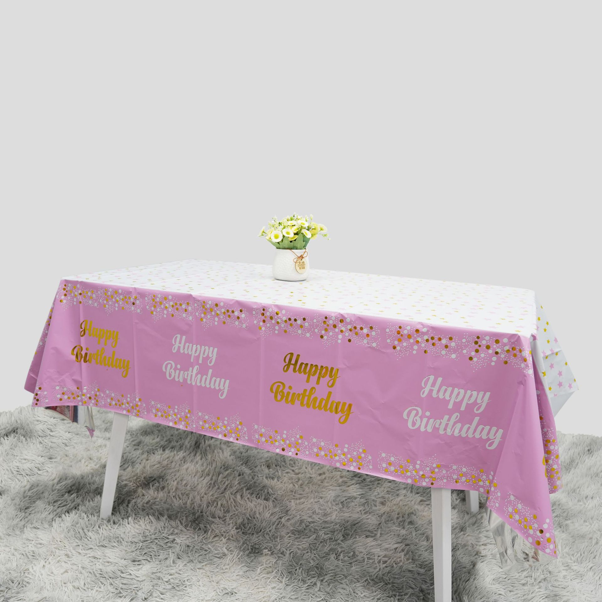 Desk Setup Wallpaper - Happy Birthday Disposable Tablecloth Dot Star