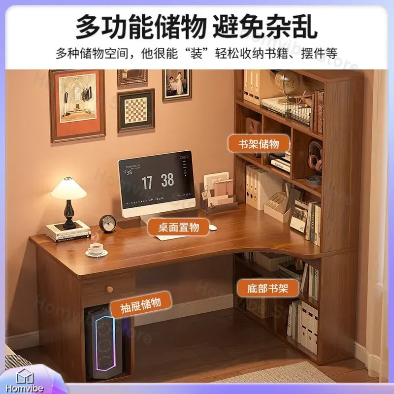 Desk Setup Corner - L Shaped Computer Desk with Bookshelf