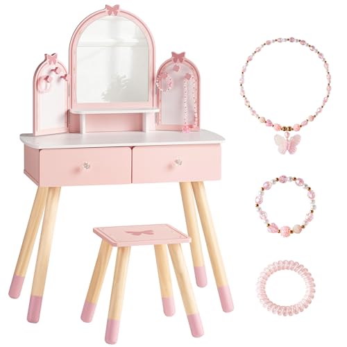 Desk Setup Kids - Pink Kids Vanity Set Mirror &