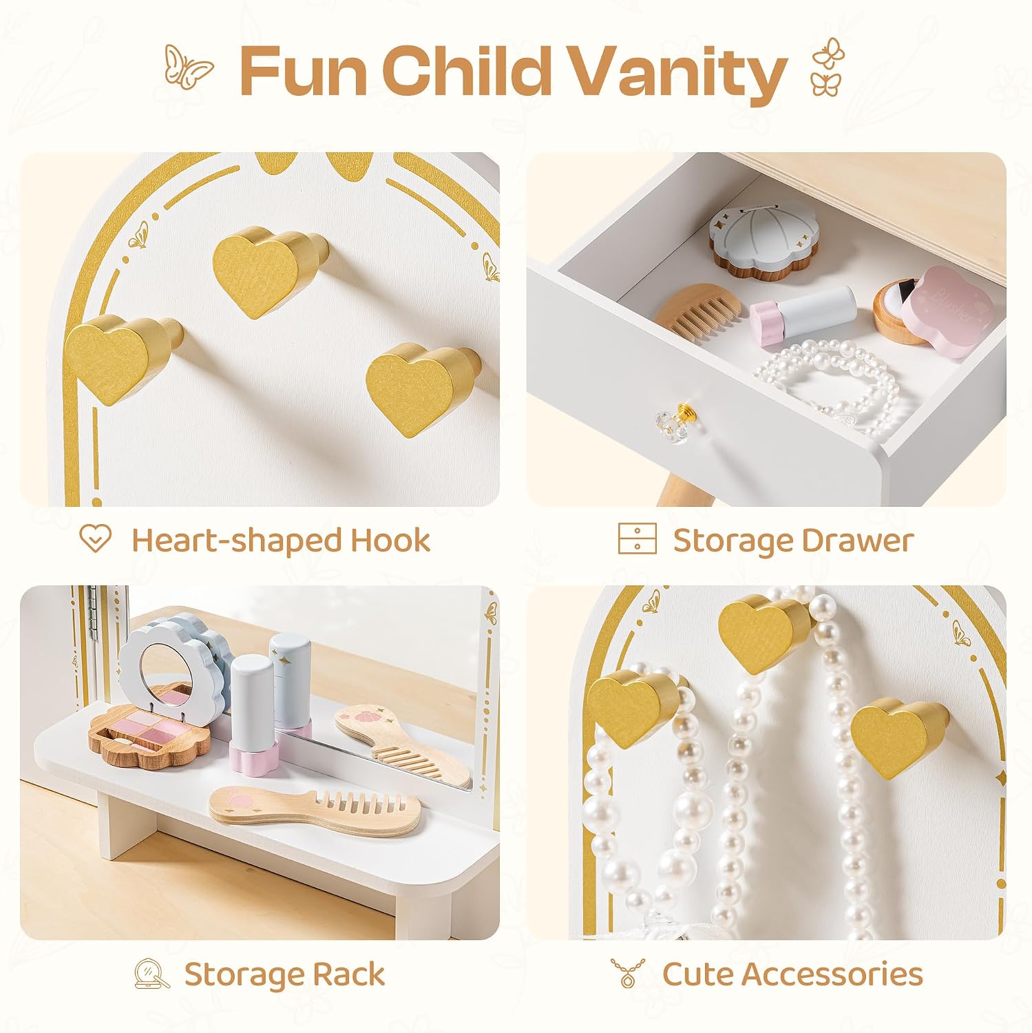 ROBOTIME White Kids Vanity Set - Desk Vanity Setup 评论和价格