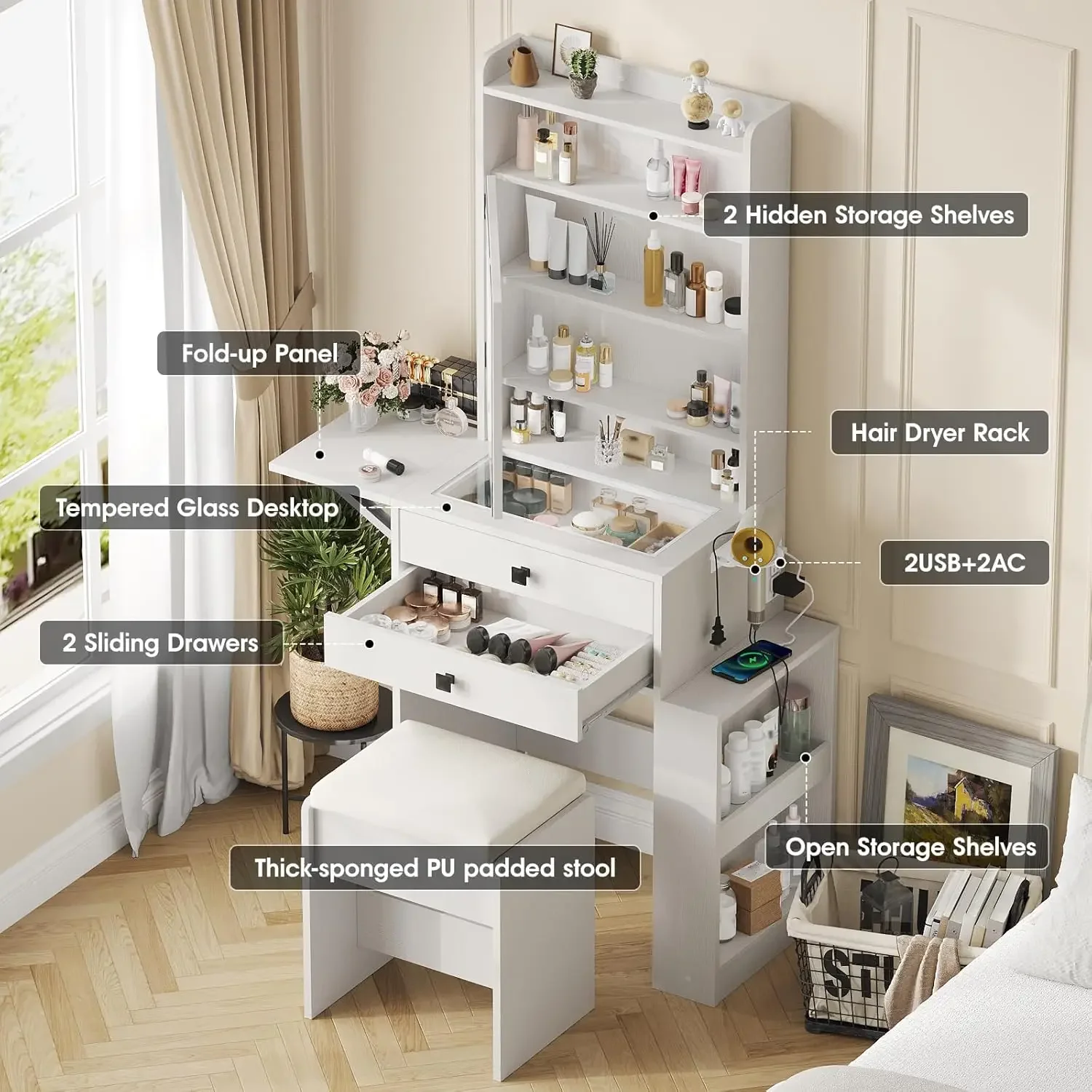 Small Makeup Vanity Desk with  - Desk Vanity Setup 评论和价格