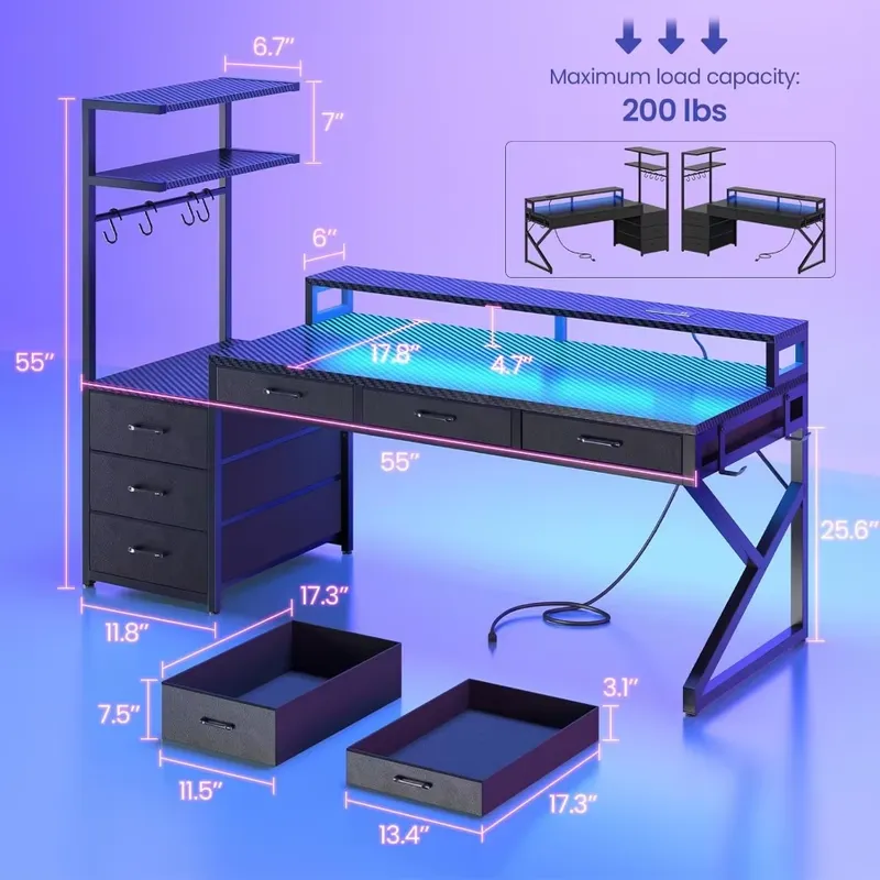 55 Inch Gaming Desk with 6 Dra - Desk Setup Corner 评论和价格