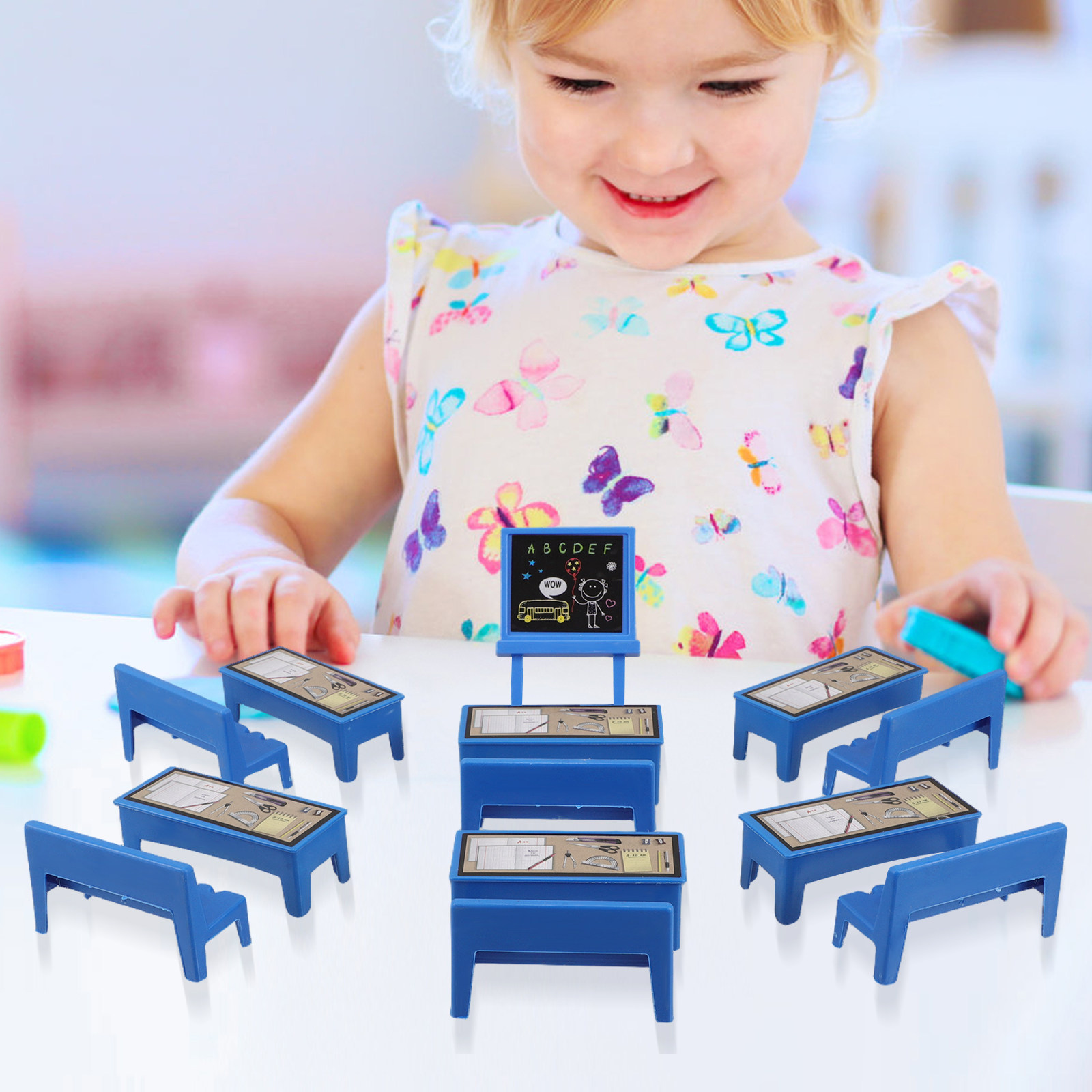 13Pcs Mini Classroom Furniture - Desk Setup Kids 评论和价格