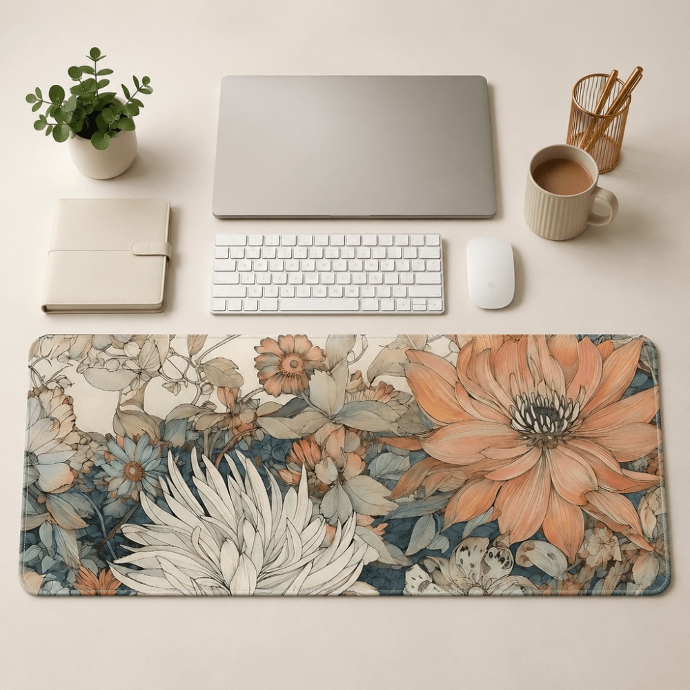 Retro floral table mat, featur - Desk Setup For Work 评论和价格