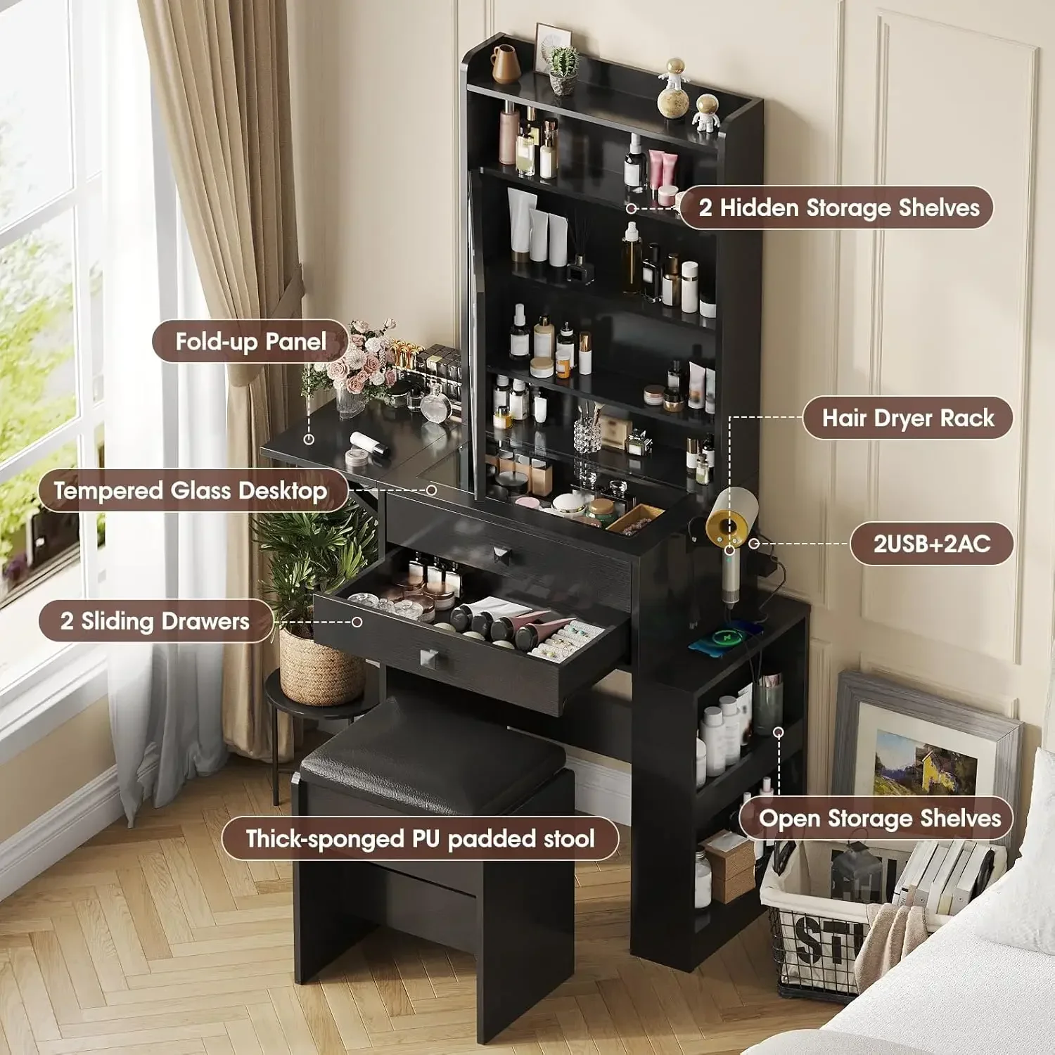 Small Makeup Vanity Desk, 3 Ad - Desk Vanity Setup 评论和价格