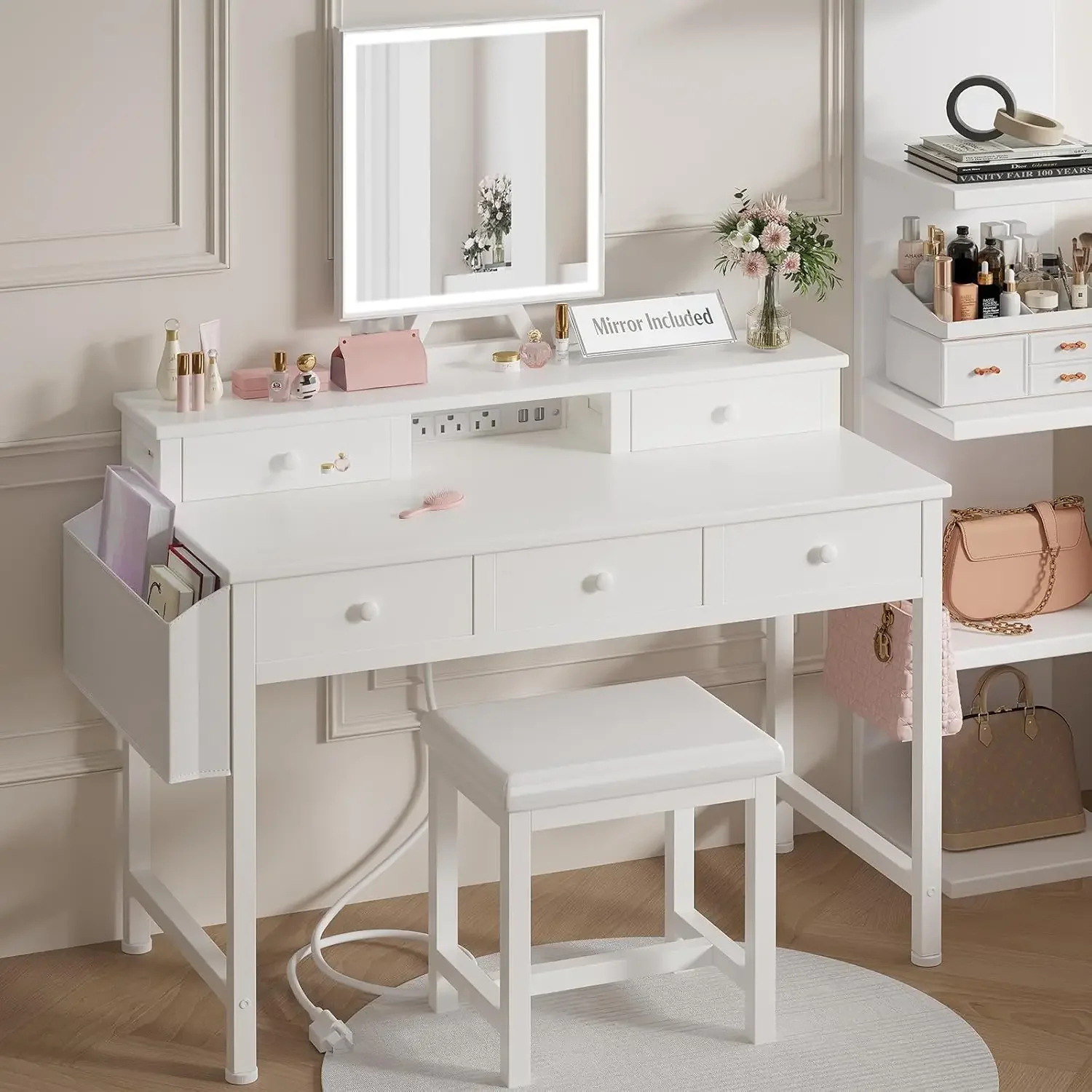 White Makeup Vanity Desk with  - Desk Vanity Setup 评论和价格