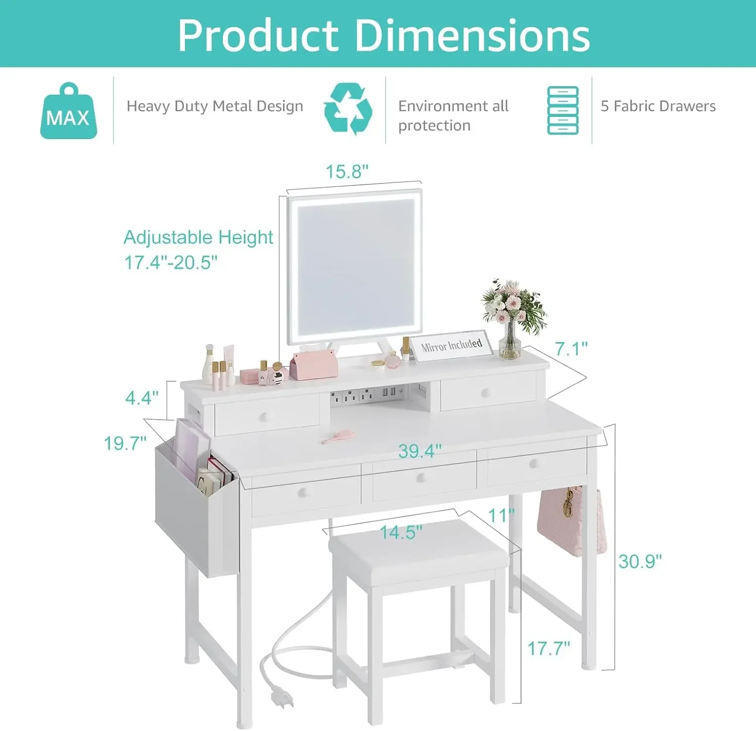 White Makeup Vanity Desk with  - Desk Vanity Setup 评论和价格