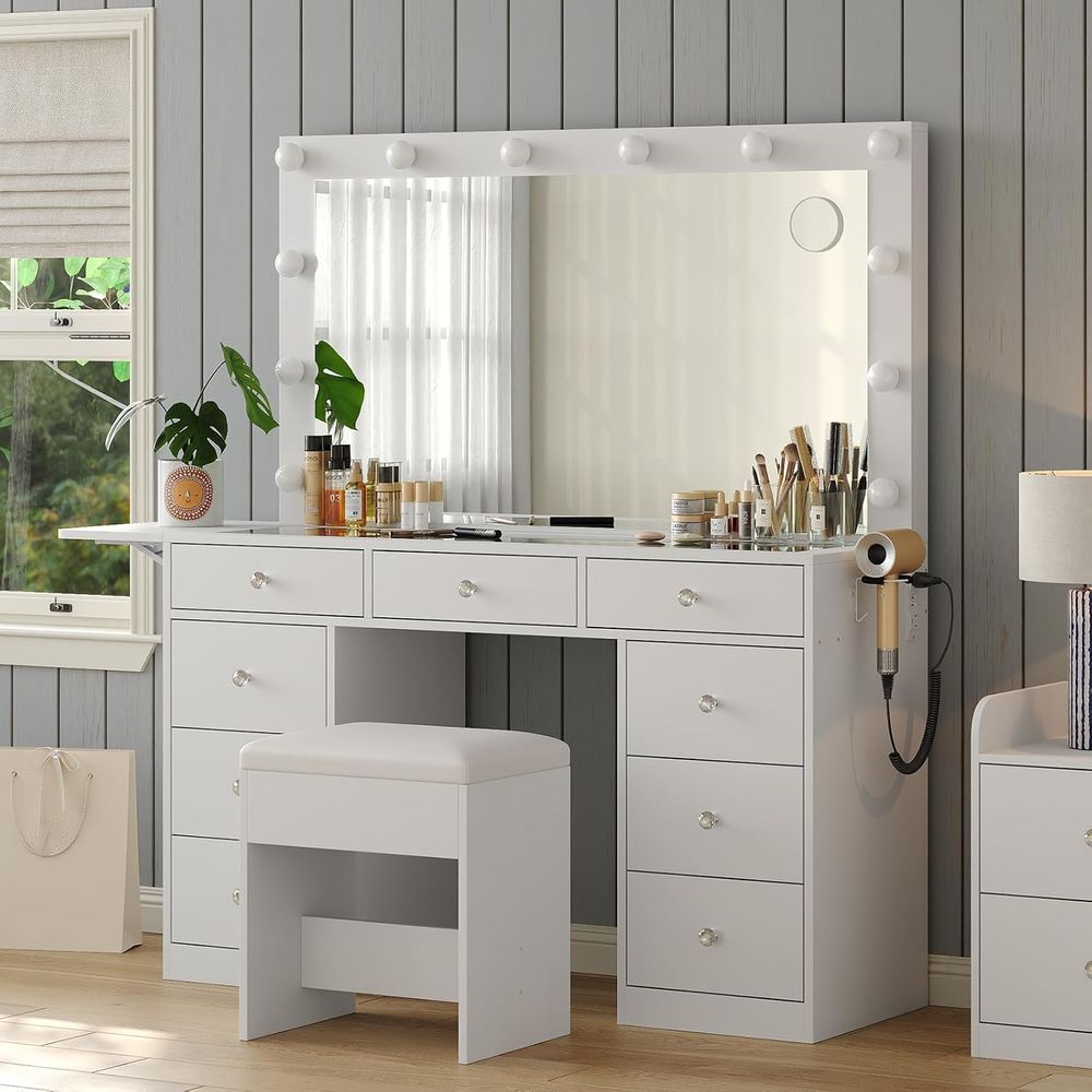 Vanity Desk with Power Outlet, - Desk Vanity Setup 评论和价格