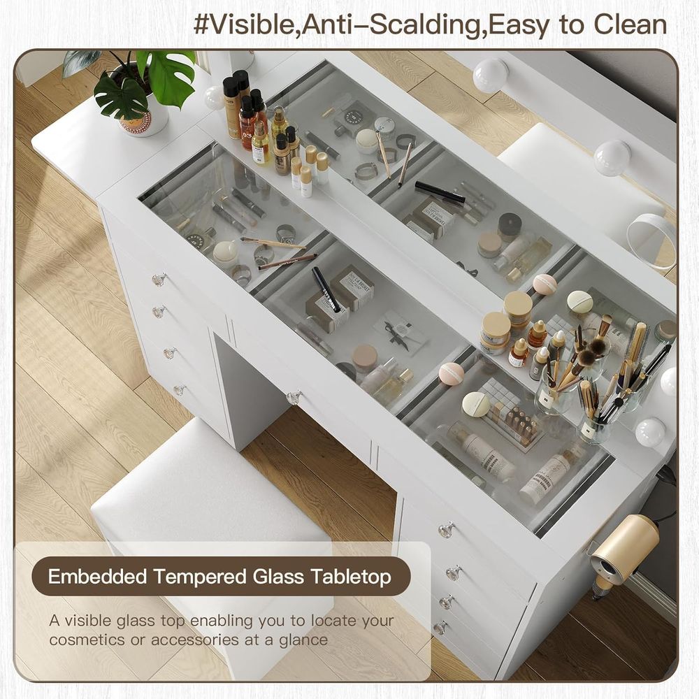 Vanity Desk with Power Outlet, - Desk Vanity Setup 评论和价格