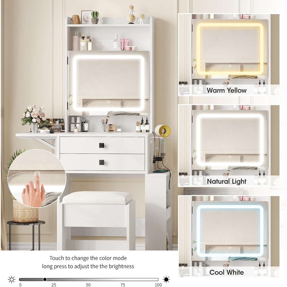 Small Makeup Vanity Desk with  - Desk Vanity Setup 评论和价格