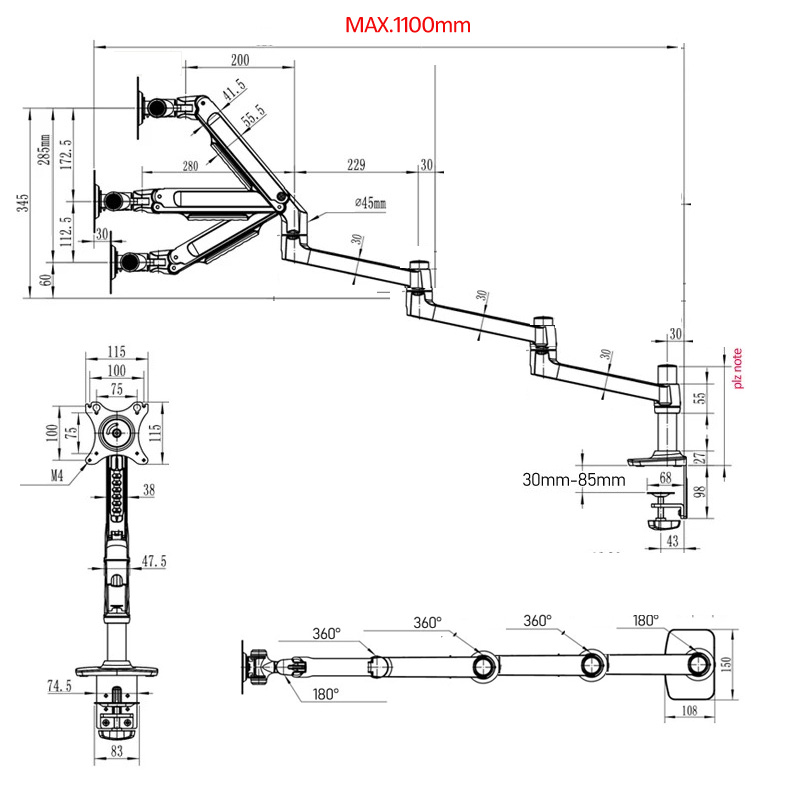 (1098mm) DL-8014 Mechanical Sp - Desk Setup Monitor Arm 评论和价格