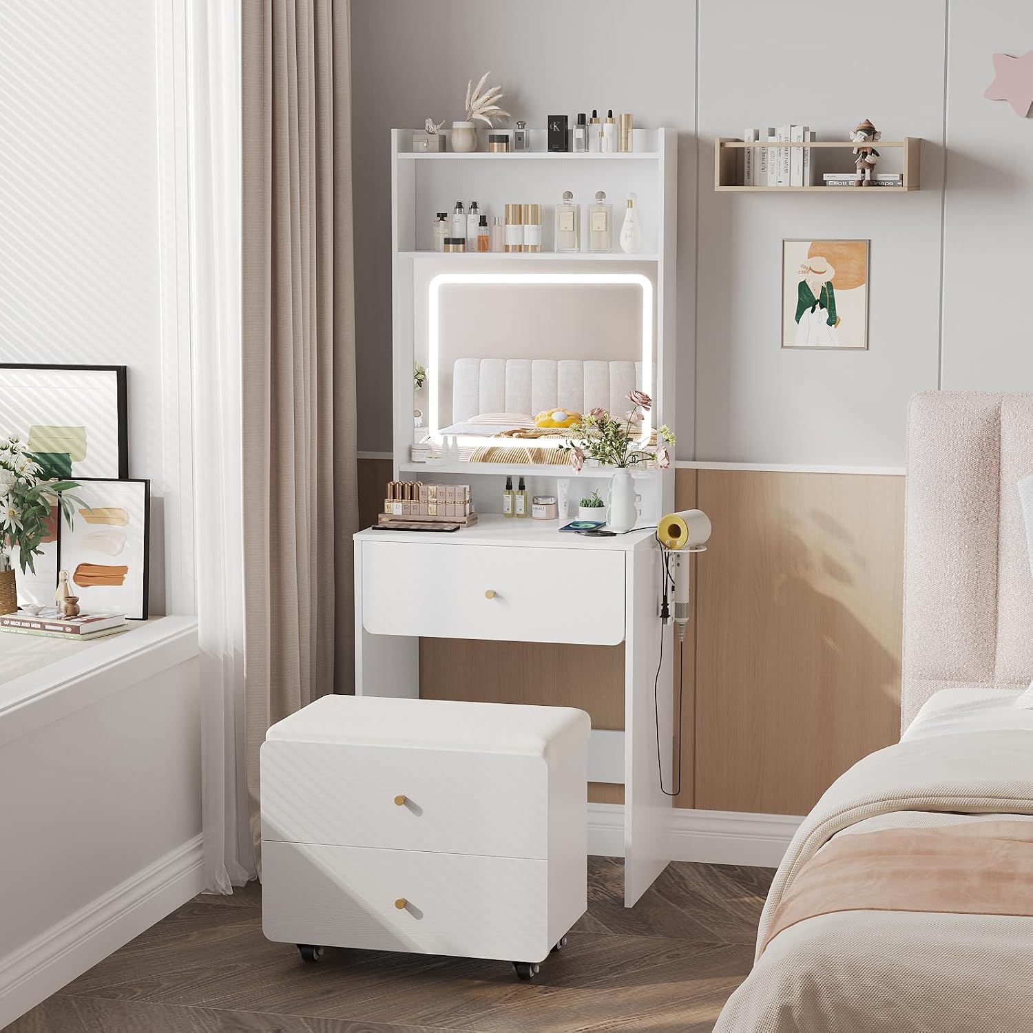 Make Up Vanity Desk with Mirro - Desk Vanity Setup 评论和价格