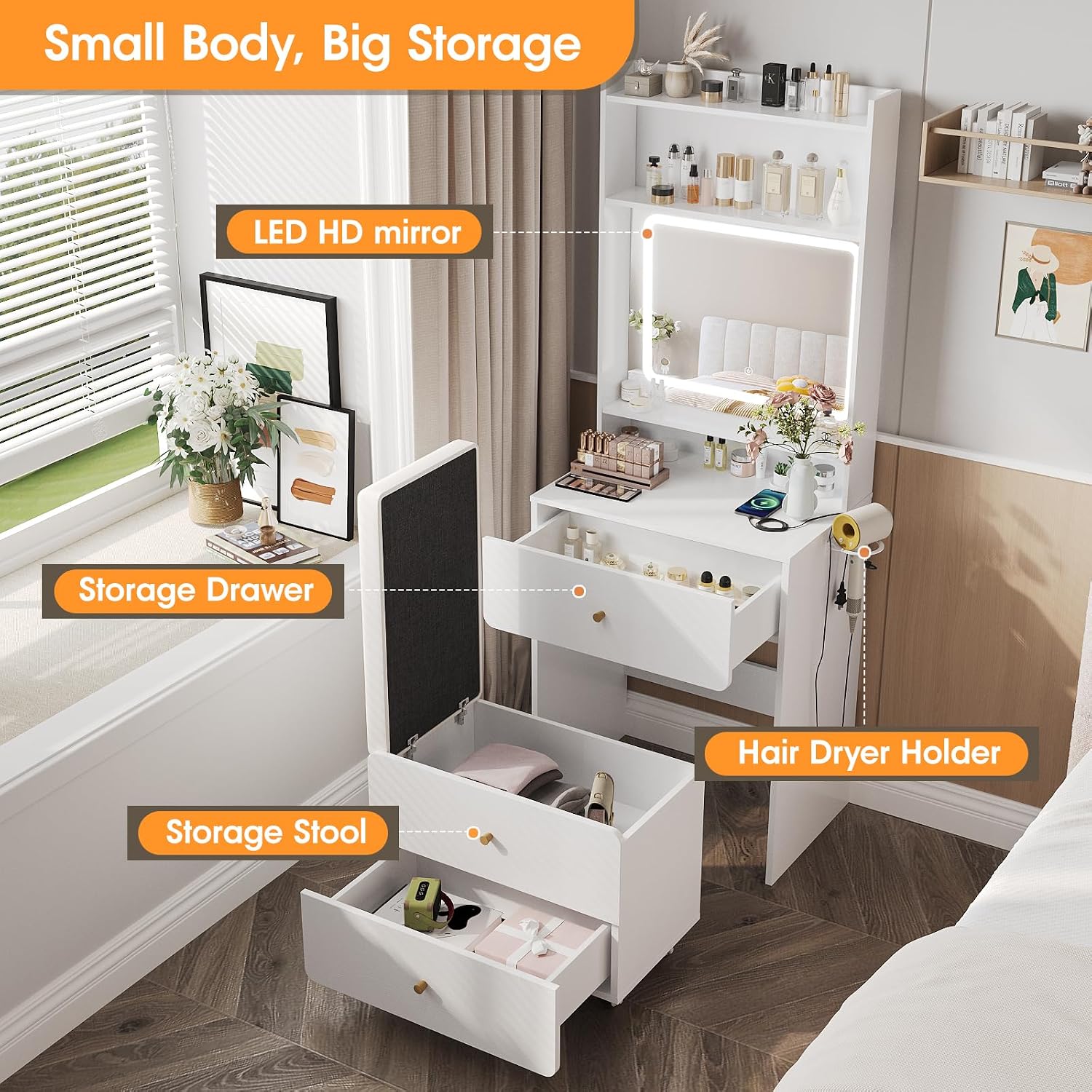 Make Up Vanity Desk with Mirro - Desk Vanity Setup 评论和价格