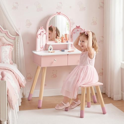 Pink Kids Vanity Set Mirror &  - Desk Setup Kids 评论和价格
