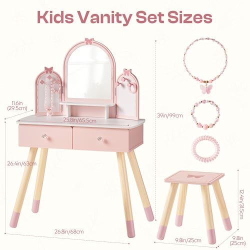Pink Kids Vanity Set Mirror &  - Desk Setup Kids 评论和价格