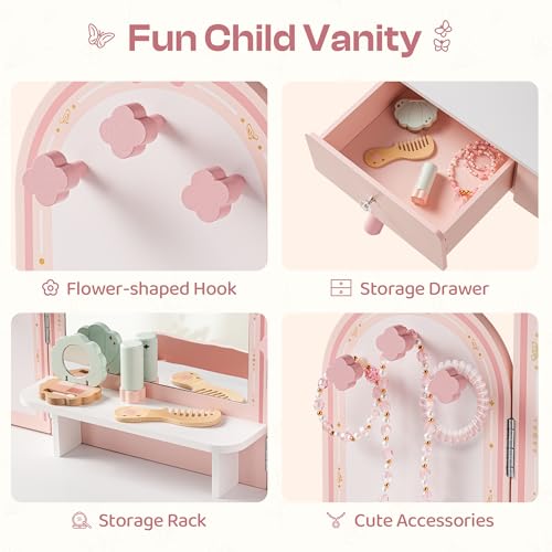 Pink Kids Vanity Set Mirror &  - Desk Setup Kids 评论和价格